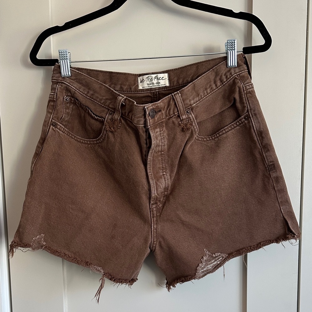 We The Free Chocolate Frayed Jean Shorts
